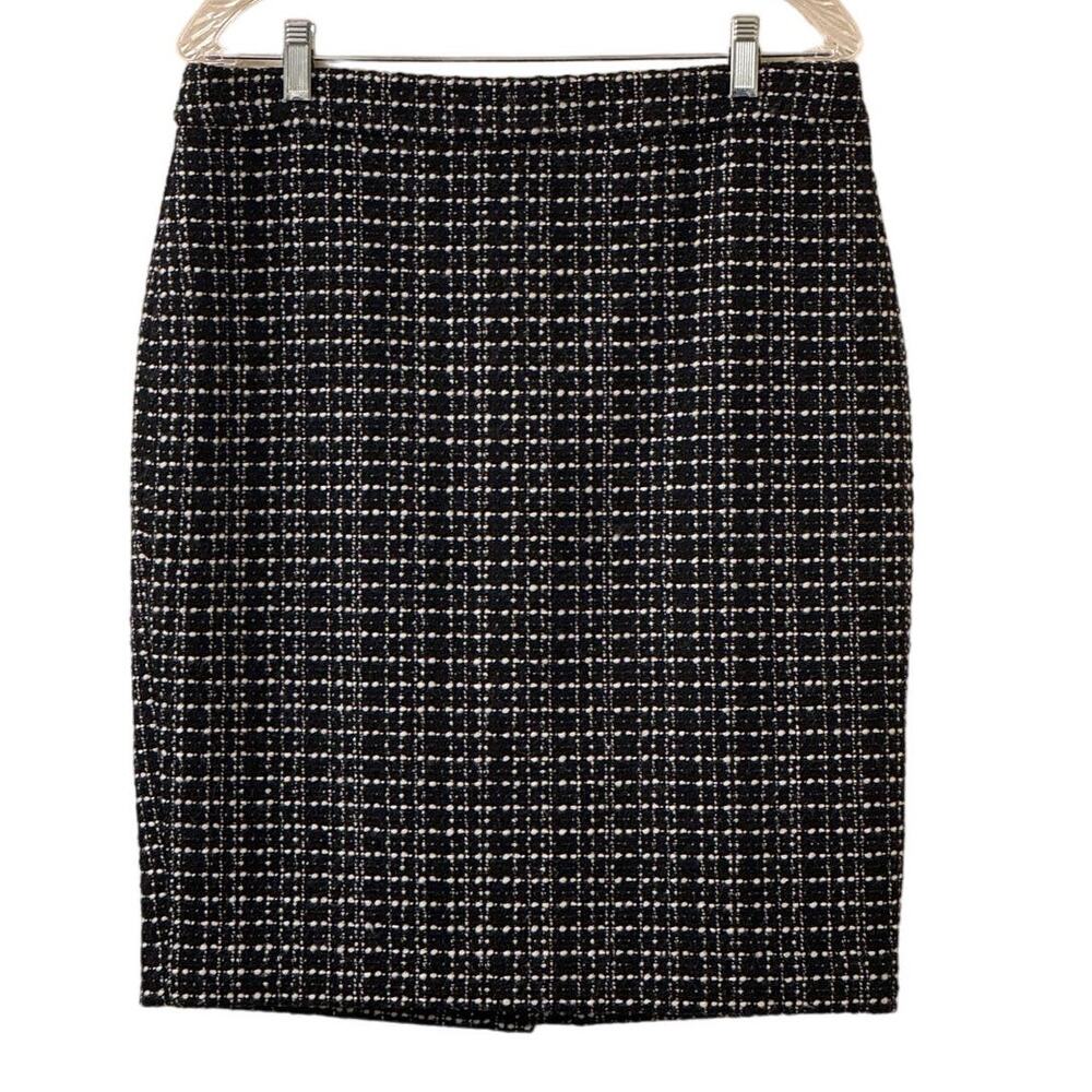 Ann Taylor Black and White Wool Tweed Straight Pencil Skirt Size 10